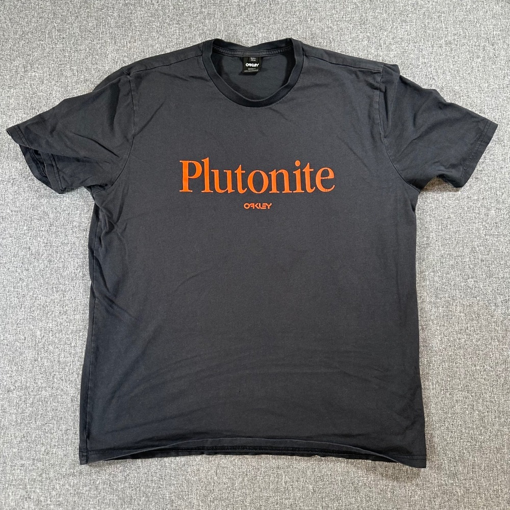 Oakley Plutonite Graphic T Shirt Mens L Black Orange Cotton Custom Fit Tee
